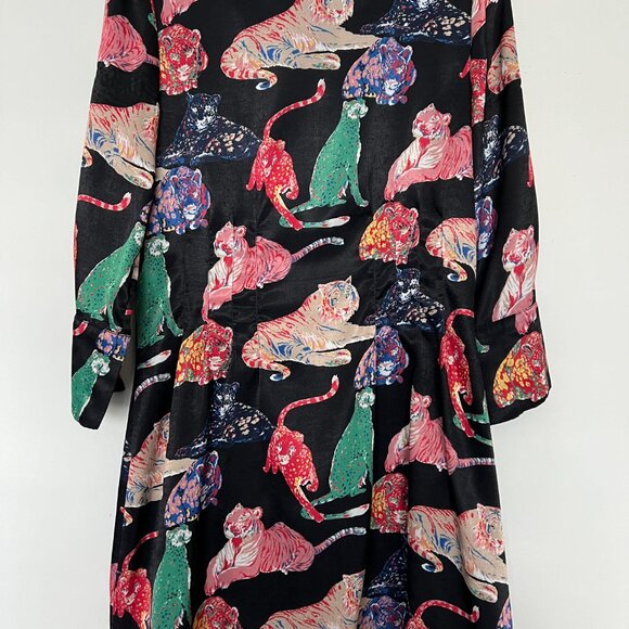 Zara tiger print black satin cuffed  long sleeves dress size medium - Picture 4 of 10